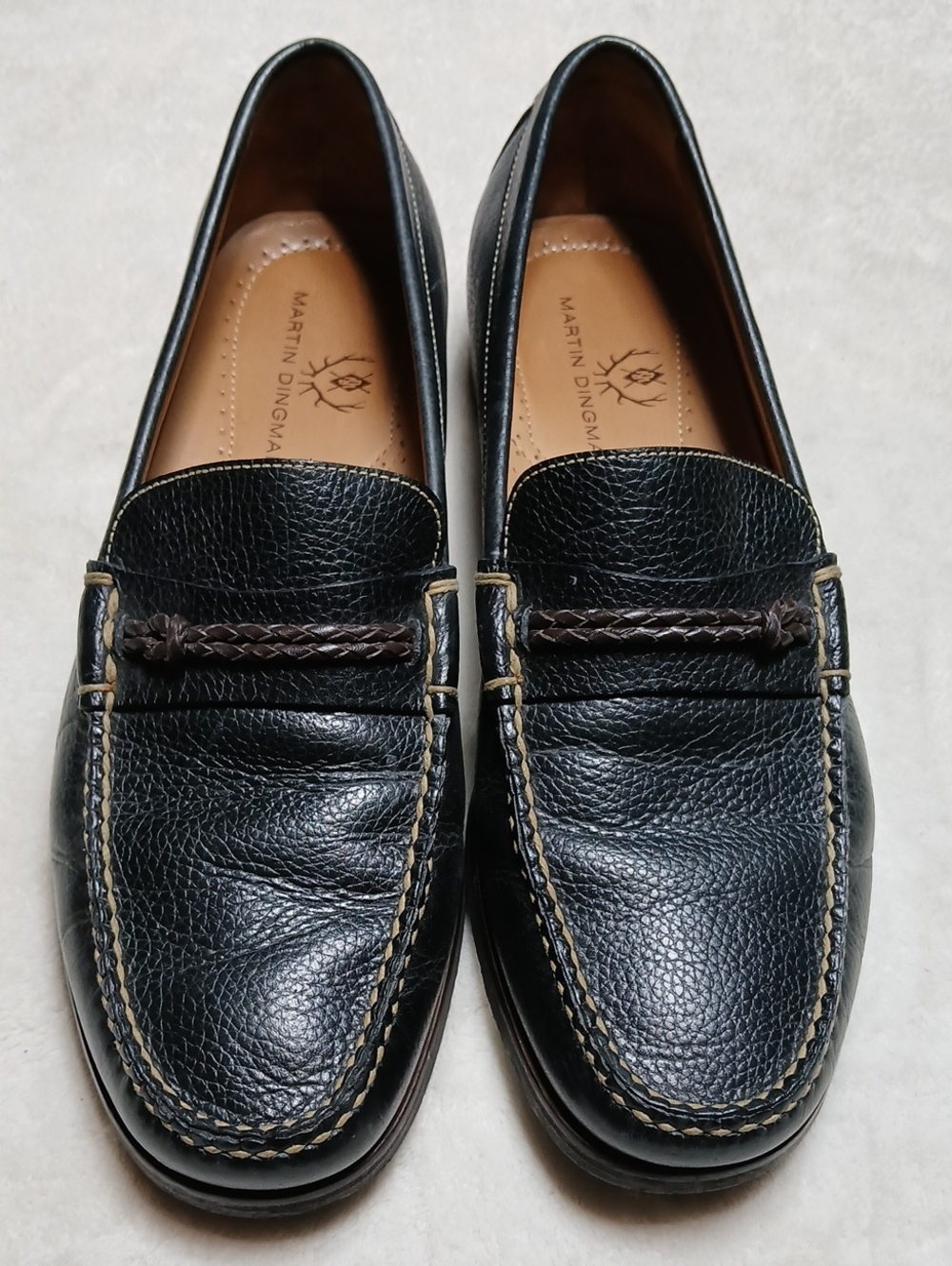 Martin Dingman Black Braided Penny Loafers Size 11.5